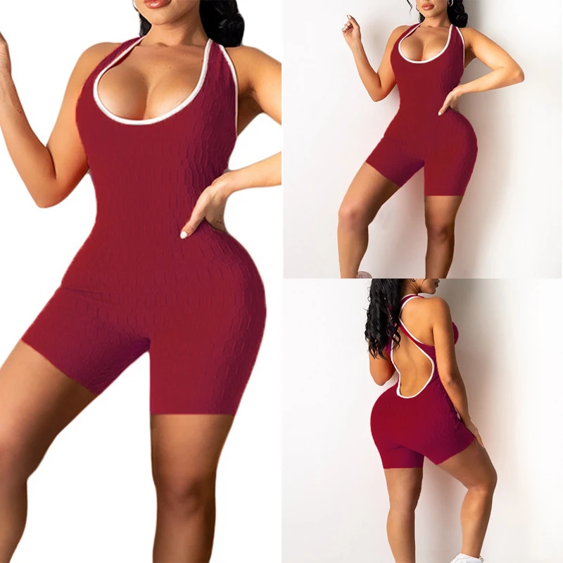 

Women's New Style Pineapple Cloth Short Sports Yoga Jumpsuit Red