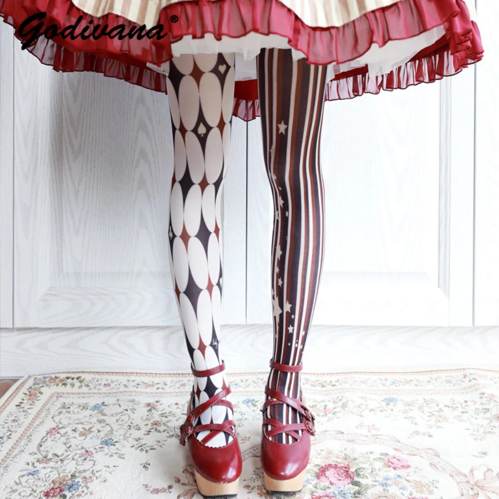 Lolita Fashion Printing Tight Pantyhose Sexy Stockings Gothic Halloween Body Stockings for Women Thin Pantyhose Sexy Tights