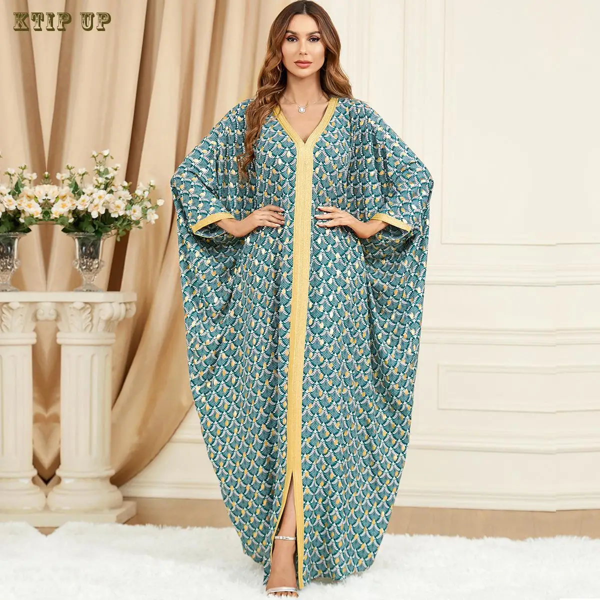 

Middle East Morocco Saudi Arabia Dress Gold Plated V-neck Long Sleeve Large Islamic Abaya Dress Women Maxi Dresses Malaysia