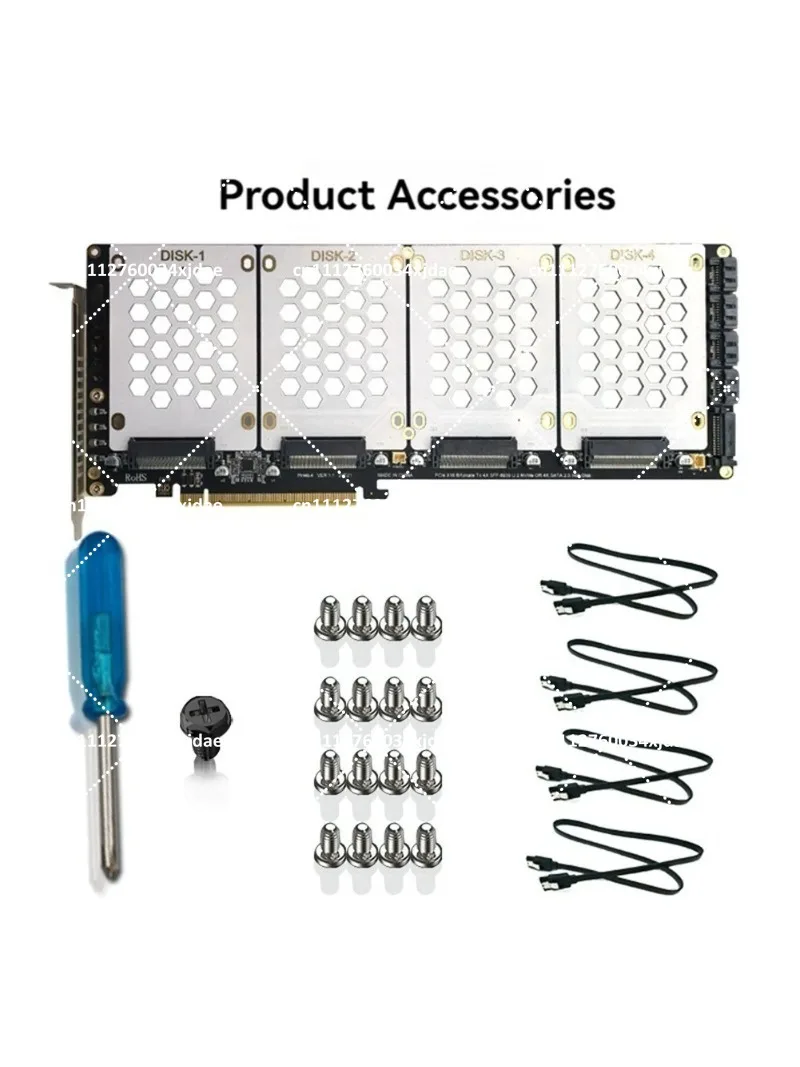 Карта-адаптер для 4 дисков SFF8639 U.2 NVMe и SATA 2.5-дюймовых жестких дисков на PCIe 4.0 x16, адаптер PCIe 4.0 для серверов (art.: 3920db906da97) - 3920db906da97