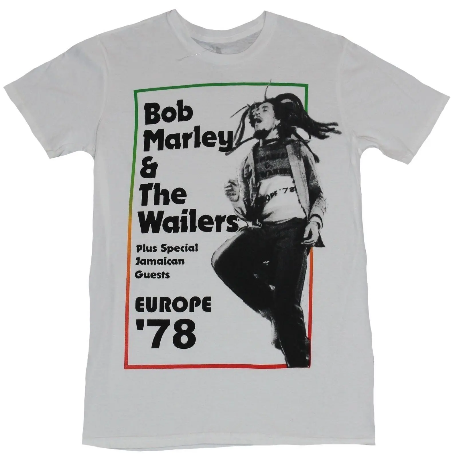 

Bob Marley & The Wailers Mens T-Shirt Europe 78 B & W Bob In Box Image