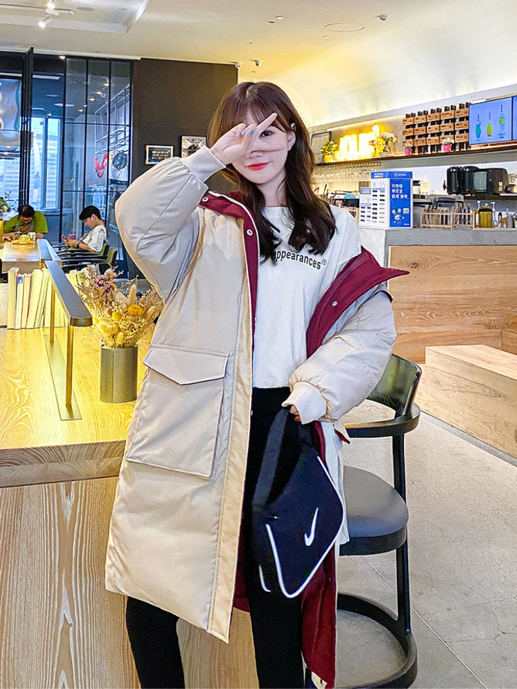 Coat Women Winter Jacket Solid Color Thickened Cotton Coat Zipper Hooded Cotton Jacket Loose Coat Long Parkas Female Clothing