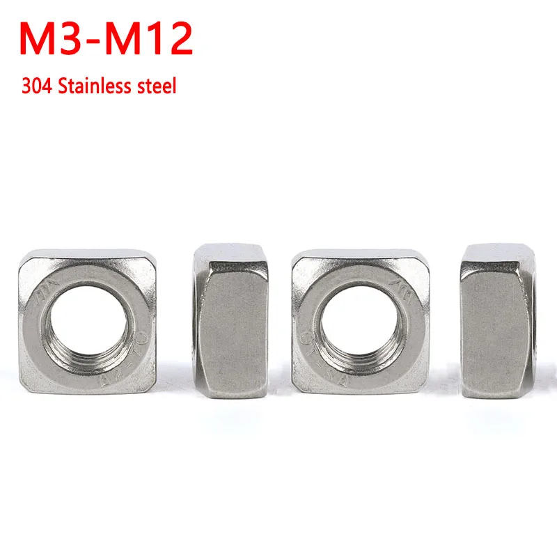 

1/5/10pcs M3 M4 M5 M6 M8 M10 M12 A2-70 304 Stainless Steel Square Nuts
