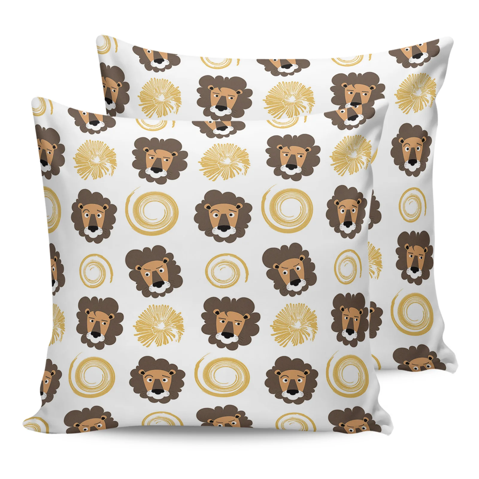 

2PCS Pillowcases Cute Animal Theme Cute Lion Pattern Cushion Cover Home Bedding Living Room Decorative Couch Throw Pillow Case