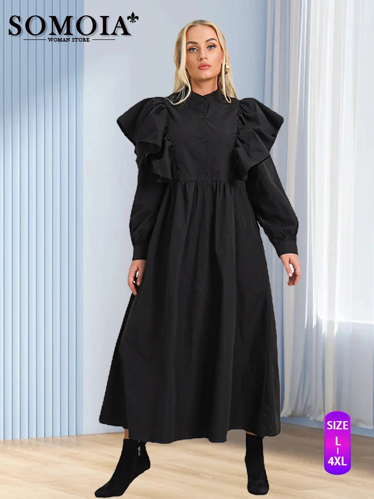 

Женское длинное платье с круглым вырезом и рукавами-фонариками