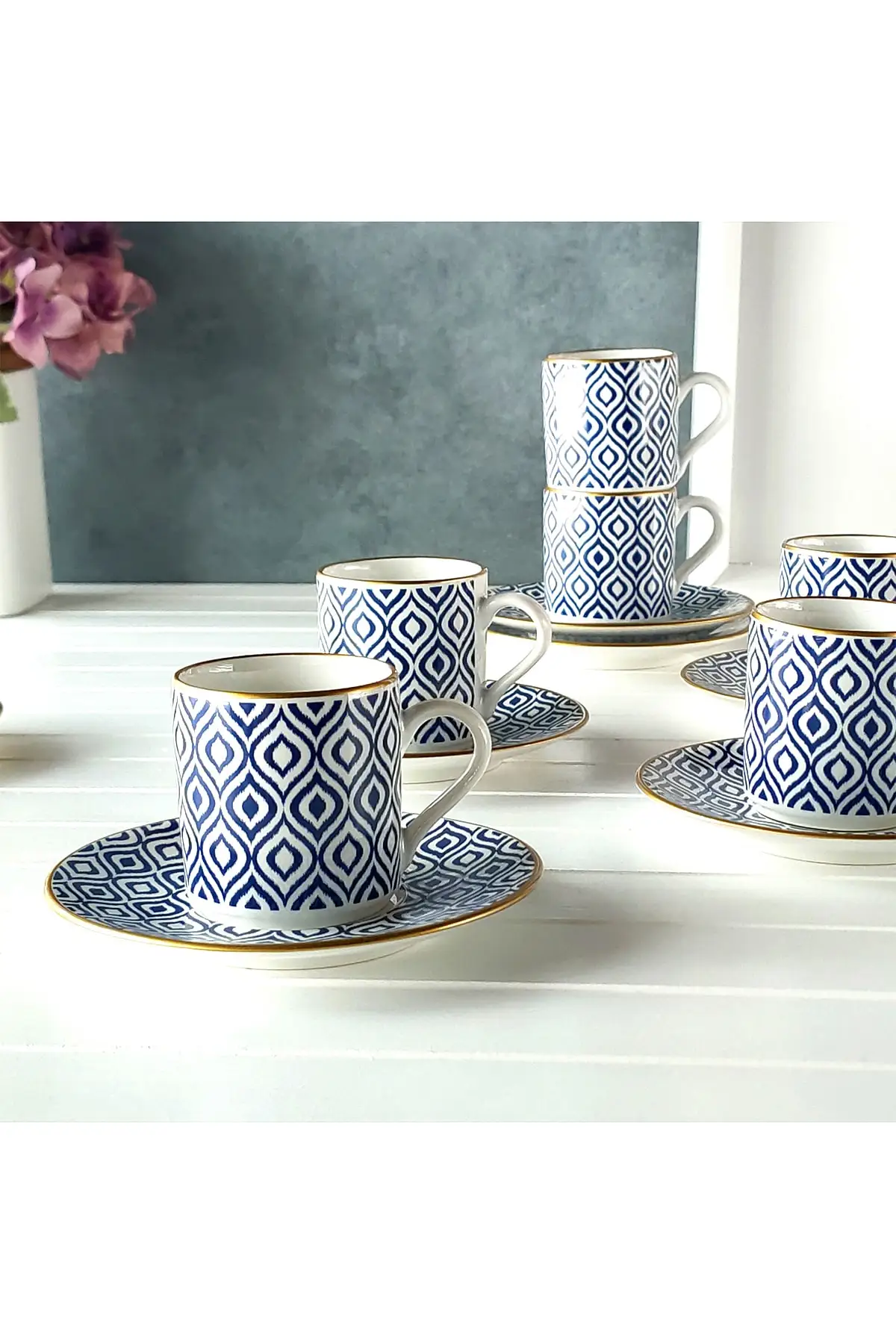 

Amazing Turkish Greek Arabic Coffee & Espresso Cup Set Mabel blue 6-person coffee cup Set