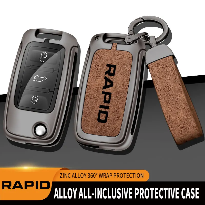 

Zinc Alloy Car Remote Key Case For Skoda Rapid Remote Control Protector For Škoda RAPID Car Key Case Cover Holder Car Keychain