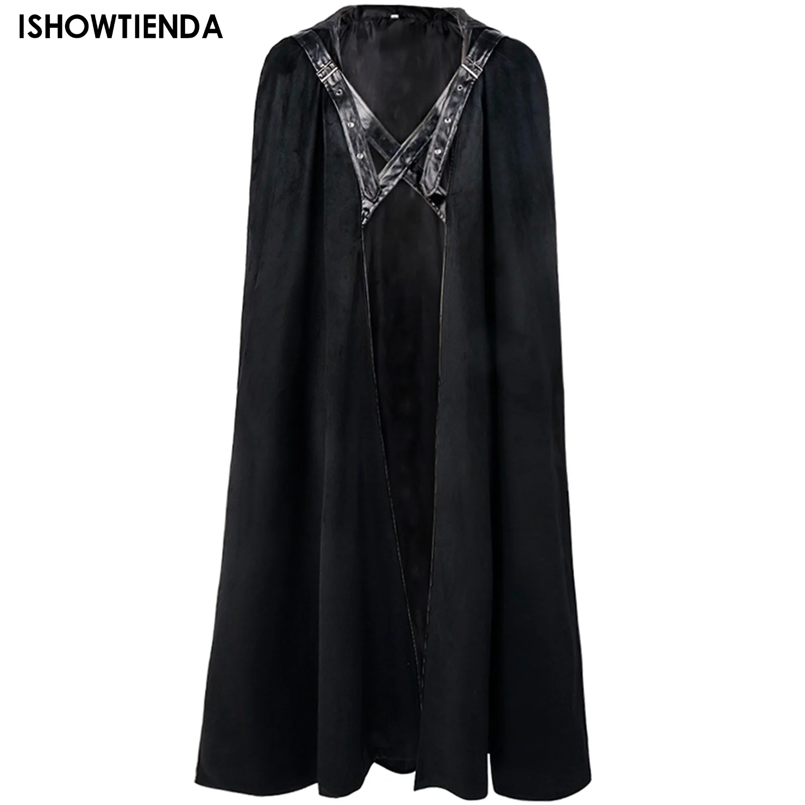 

Vintage Halloween Medieval Steampunk Assassin Elves Pirate Costume Adult Men Black Long Split Jacket Gothic Armor Leather Coats