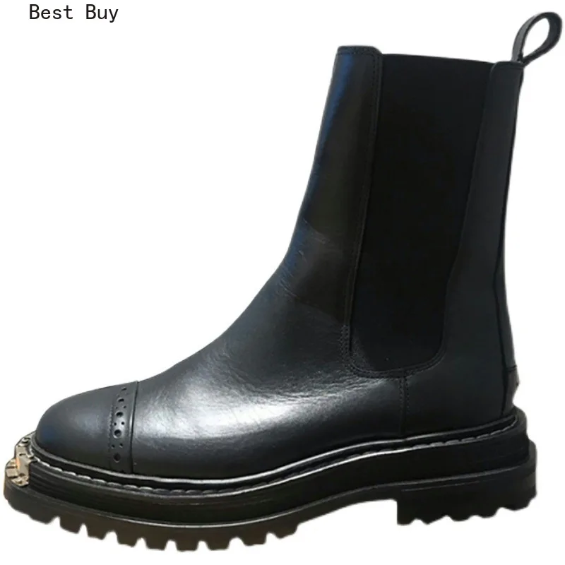 Ботинки Челси на плоской подошве с круглым носком в британском стиле женская