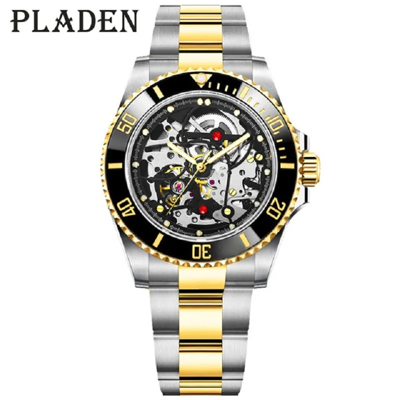 Luxury Watch For Mens Gold Steel Fashion Automatic Mechanical Wristwatch Luminous Hollow Out Waterproof AAA Clocks Free Shipping
