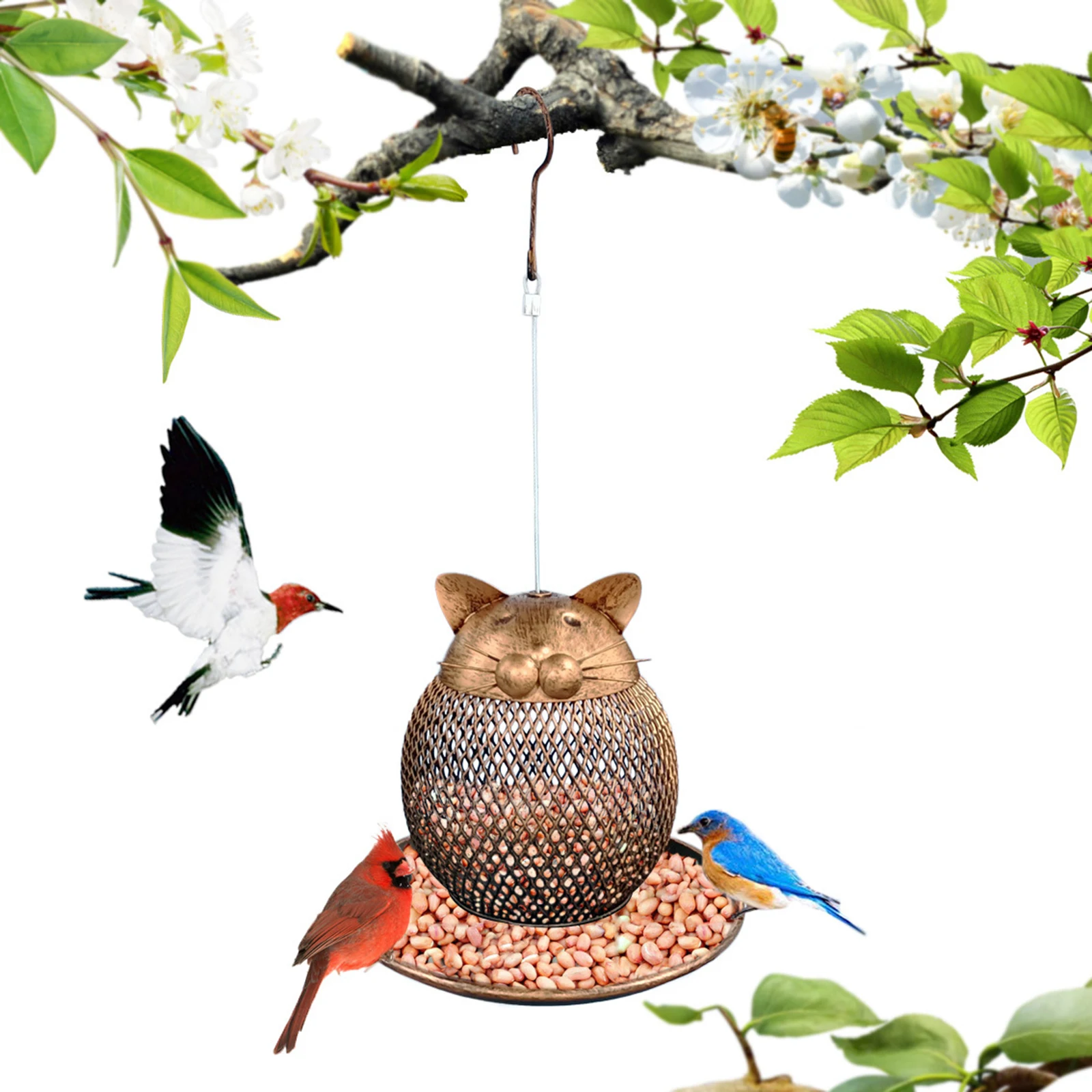 

Bird Feeder Outside Hanging Wild Bird Feeder with Hook 1L Large Capacity Cat Shaped Garden Decor