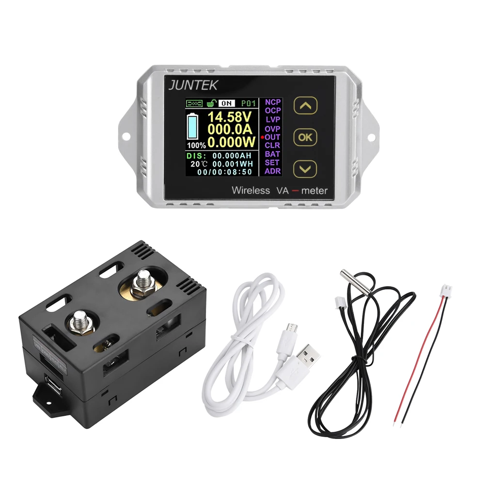 

Wireless Color LCD Screen DC Voltage Ammeter Power Meter Watt Tester (VAT-1050, 0-50A 0-100V) Wireless Wireless Wireless