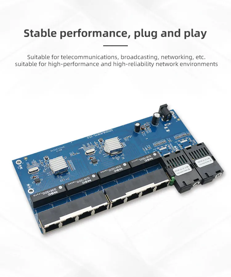 10pcs 10/100/1000m Gigabit placa metro Switch fibra 8 RJ45 UTP 2 SC Fiber Port Fast Ethernet Fiber Optical Media Converter PCBA