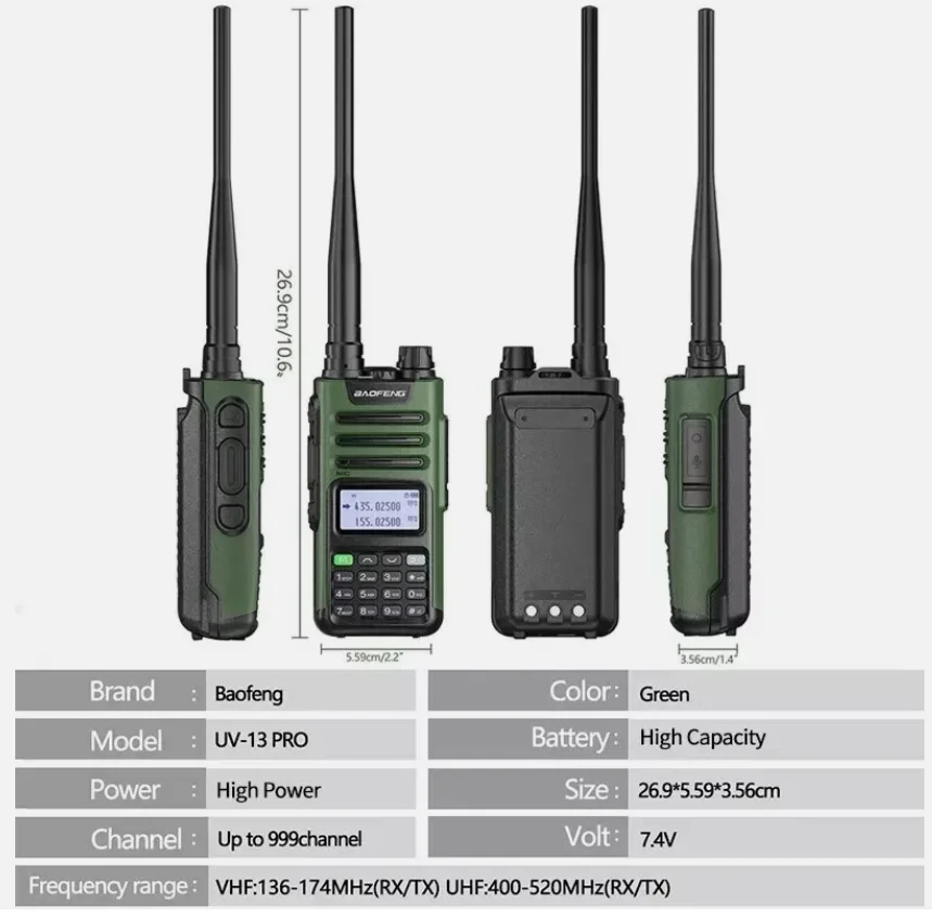 BaoFeng UV-13 PRO Talkie-Walkie Haute Puissance - Bande V1/V2 Chargeur USB Type