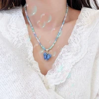 color crystal beaded butterfly necklace for women girl korean fashion heart choker clavicle chain pendant necklace jewelry