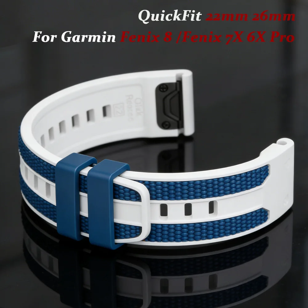 Фото Двухцветный ремешок QuickFit 22 мм 26 мм для Garmin Fenix 8 Epix Pro Gen 2 47 мм 51 мм/Fenix 7X 6X 5X Plus, силиконовый браслет-ремешок для часов №1