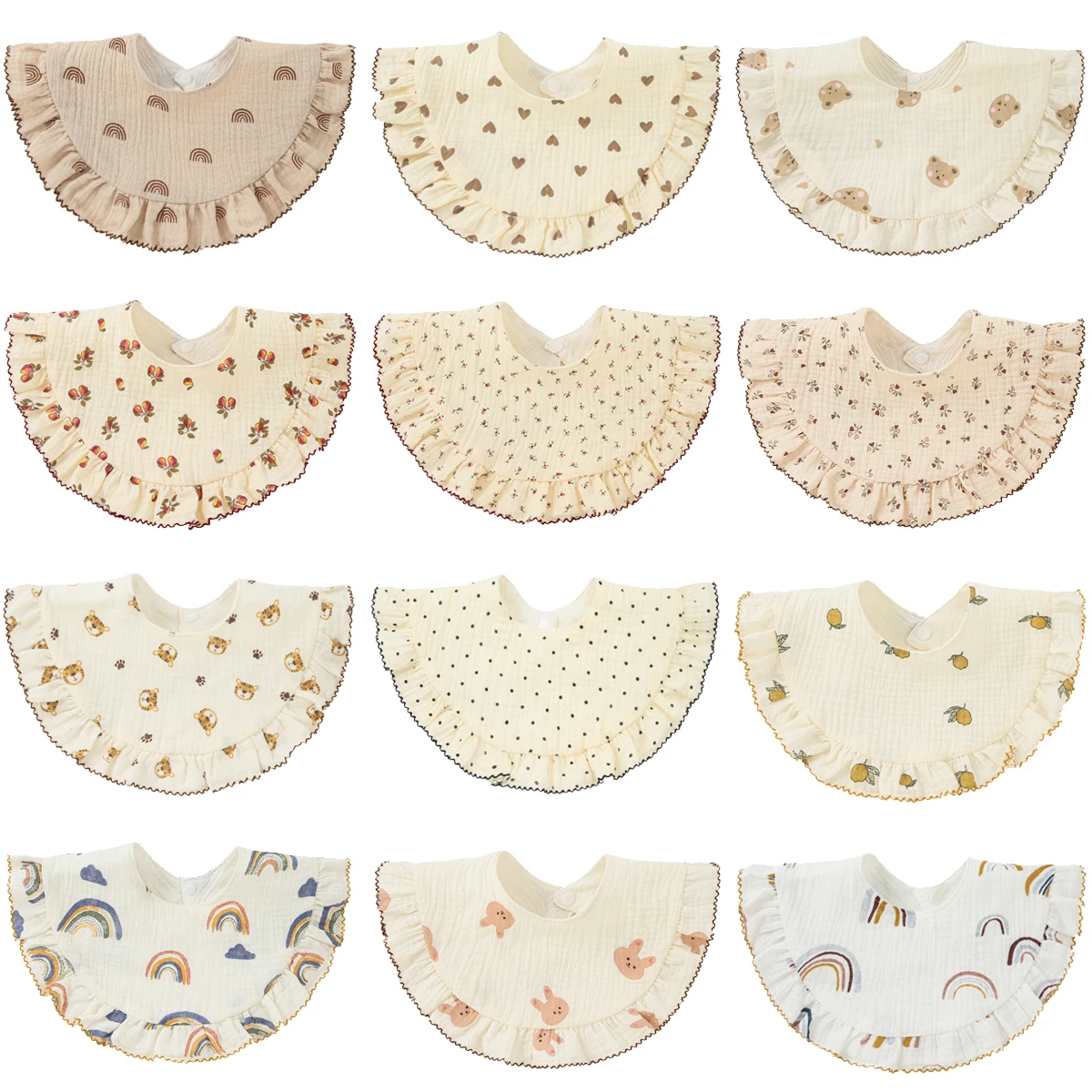 Baby Bibs 360 Degree Cotton Baby Feeding Bibs Infnat Cute Bibs Lace Print Newborn Baby Saliva Towel for Baby Girls and Boys