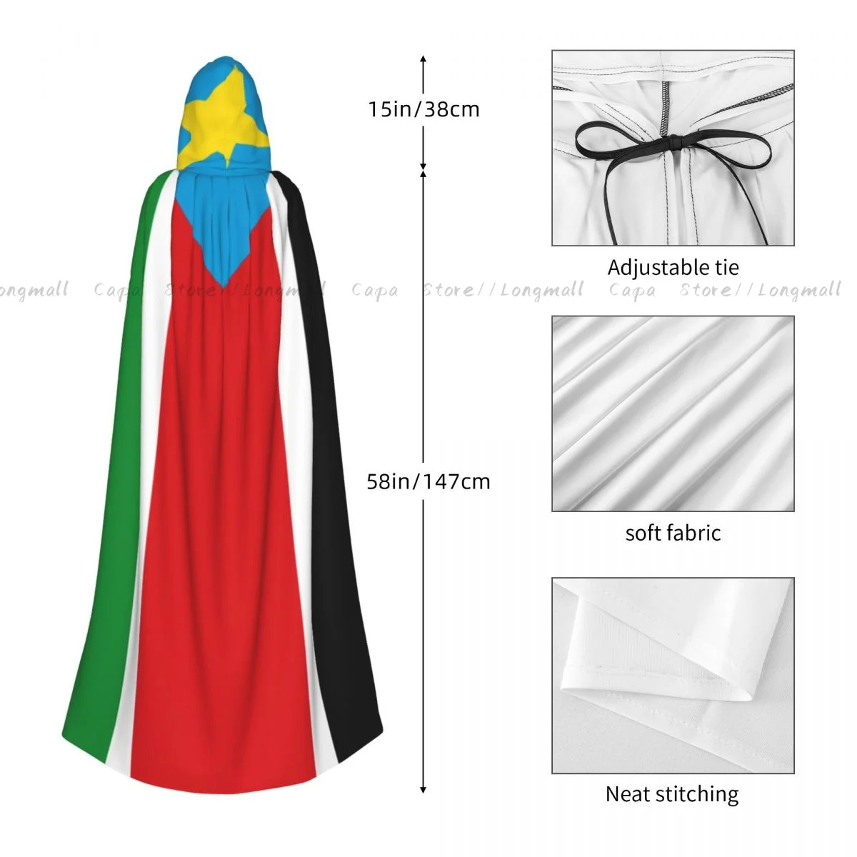 Взрослая модель мантия Южного Судана плащ с капюшоном средневековый костюм