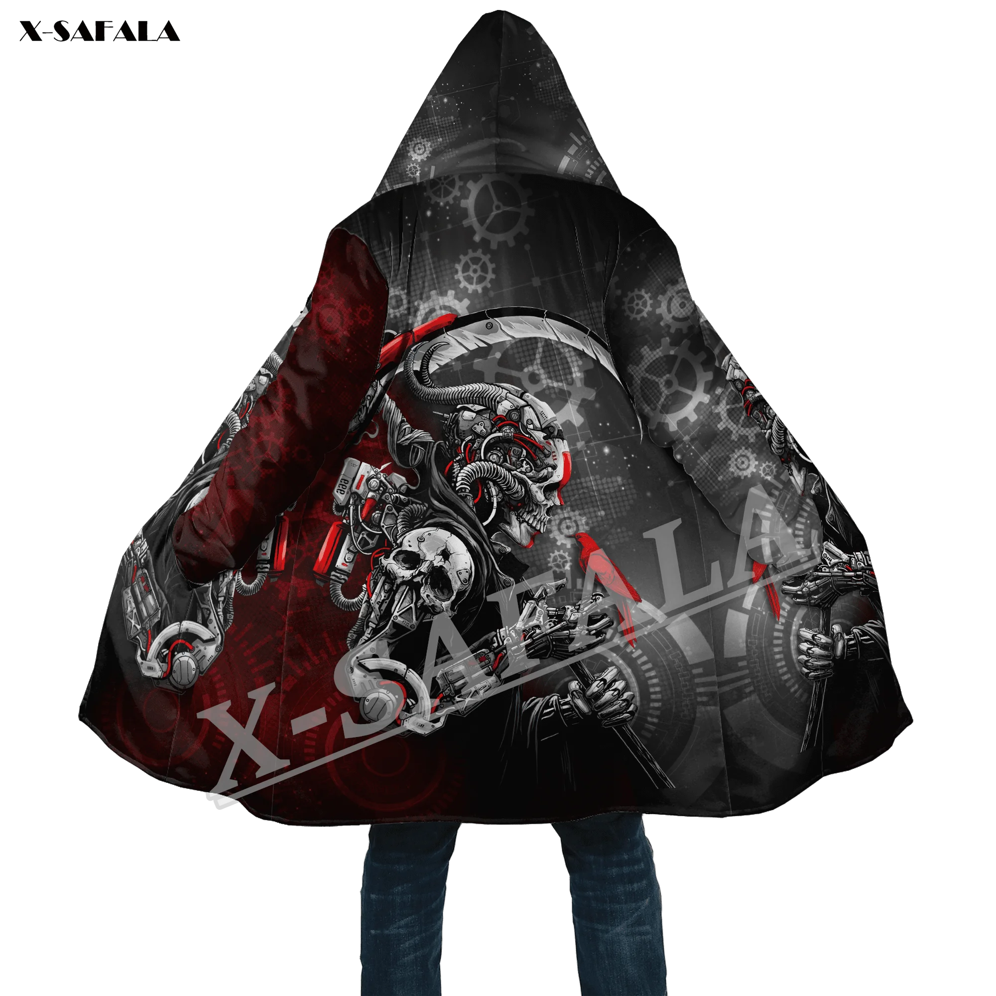 

SKULL GRIM REAPER ROBOT MECHANIC CYBER 3D Printed Hoodie Coat Hooded Blanket Cloak Thick Jacket Cotton Pullovers Dunnes Overcoat