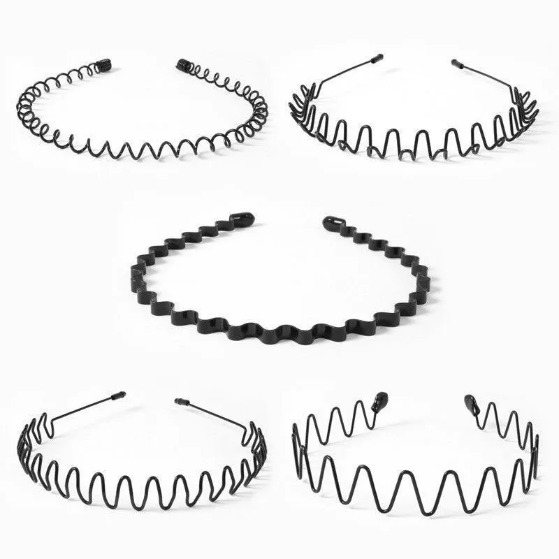 

Unisex Metal Wavy Spring Hair Hoop Black Non Slip Outdoor Sports Headbands For Women Men Simple Hairband Face Washing Headdress