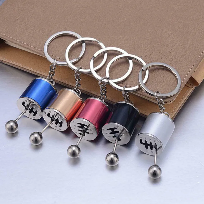 Unisex Imitation 6 Speed Manual Metal Key Ring Car Gear Knob Gear Stick Gear Shift Gearbox Keychain for Men Women Car Lovers