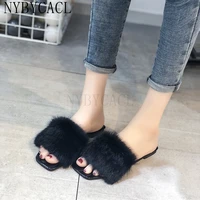 fur slippers women real fox fur slides home furry flat sandals female cute fluffy house shoes woman brand luxury 2022 new