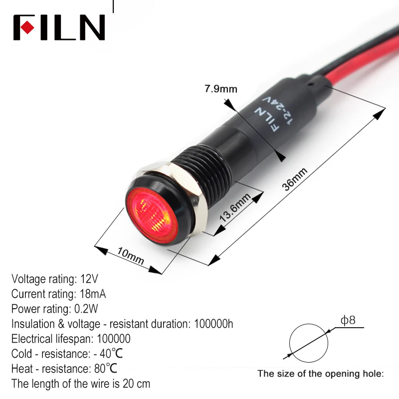 

Металлический светодиодный индикатор FILN 8 мм черного цвета