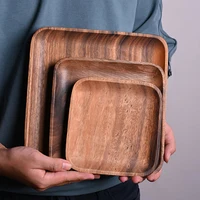 3pcs square wooden plate set large small wood snack plates cake fruit serving tray appetizer bread plate tea tray wood utensils