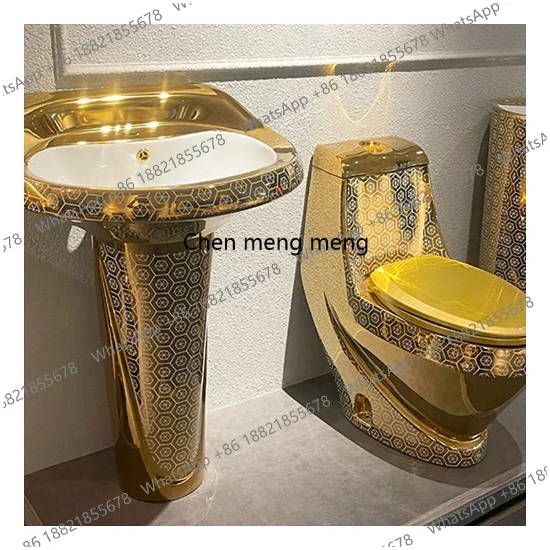 Фото Роскошный унитаз Royal Luxury с золотым гальваническим покрытием, круглый, для отелей, цельный, из позолоченной керамики №2