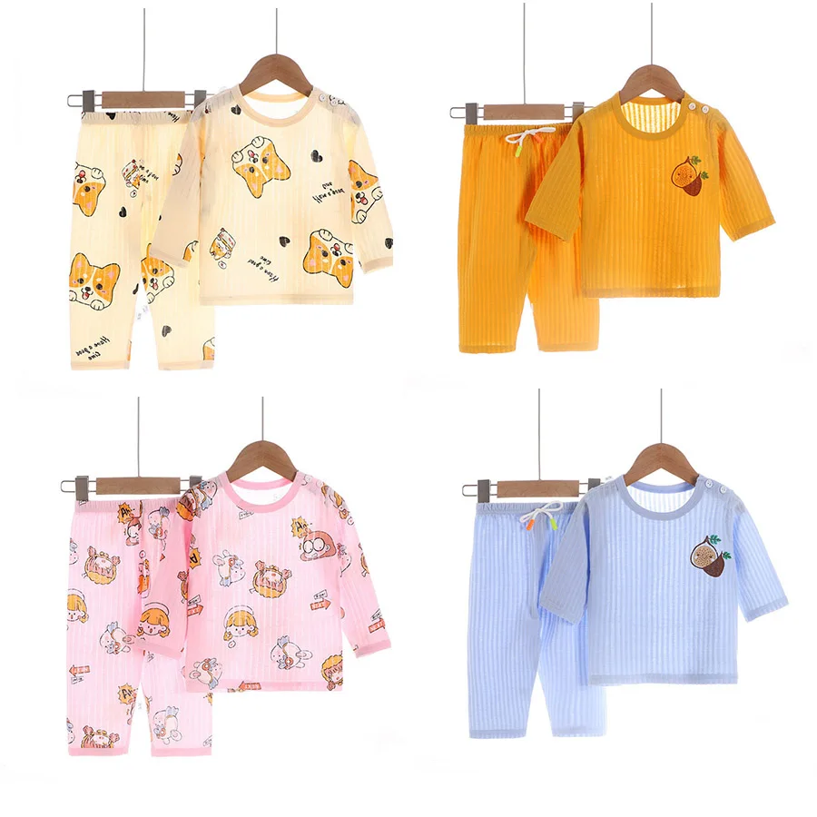 

Детские летние дышащие пижамные комплекты, одежда для сна с динозавром для мальчиков и девочек, костюмы, Детские Топы с длинным рукавом и шо...