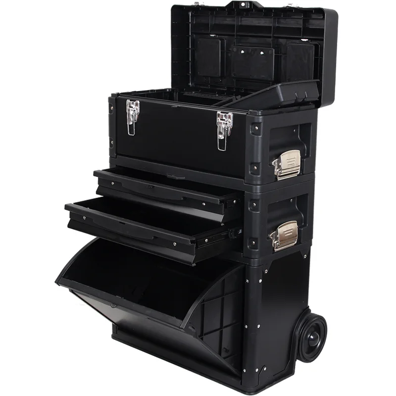 Removable Trolley Tool Box Three-layers Toolbox with Drawers Portable Tool Storage Case with Wheels Move Multifunction Detachabl