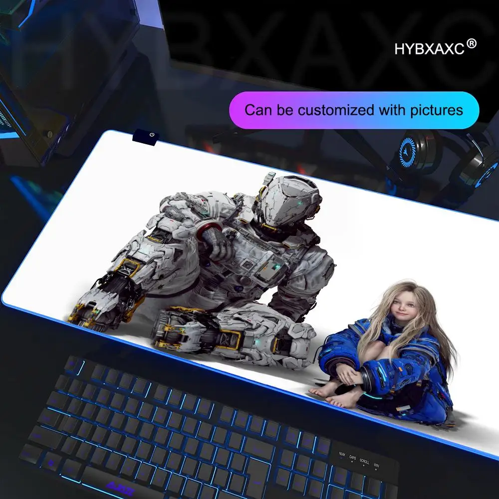 Фото Игровой коврик для мыши HYBXAXC Game P-Pragmata Characters Android Girls Diana Hugh Williams с RGB-подсветкой, большой HD-коврик для стола с LED-подсветкой №5