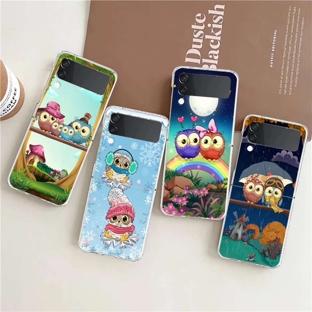 

Cute Cartoon Owl Hard PC Phone Case For Samsung Galaxy Z Flip 4 Transparent ShockProof Cover for Samsung Z Flip 3 Shell Fundas
