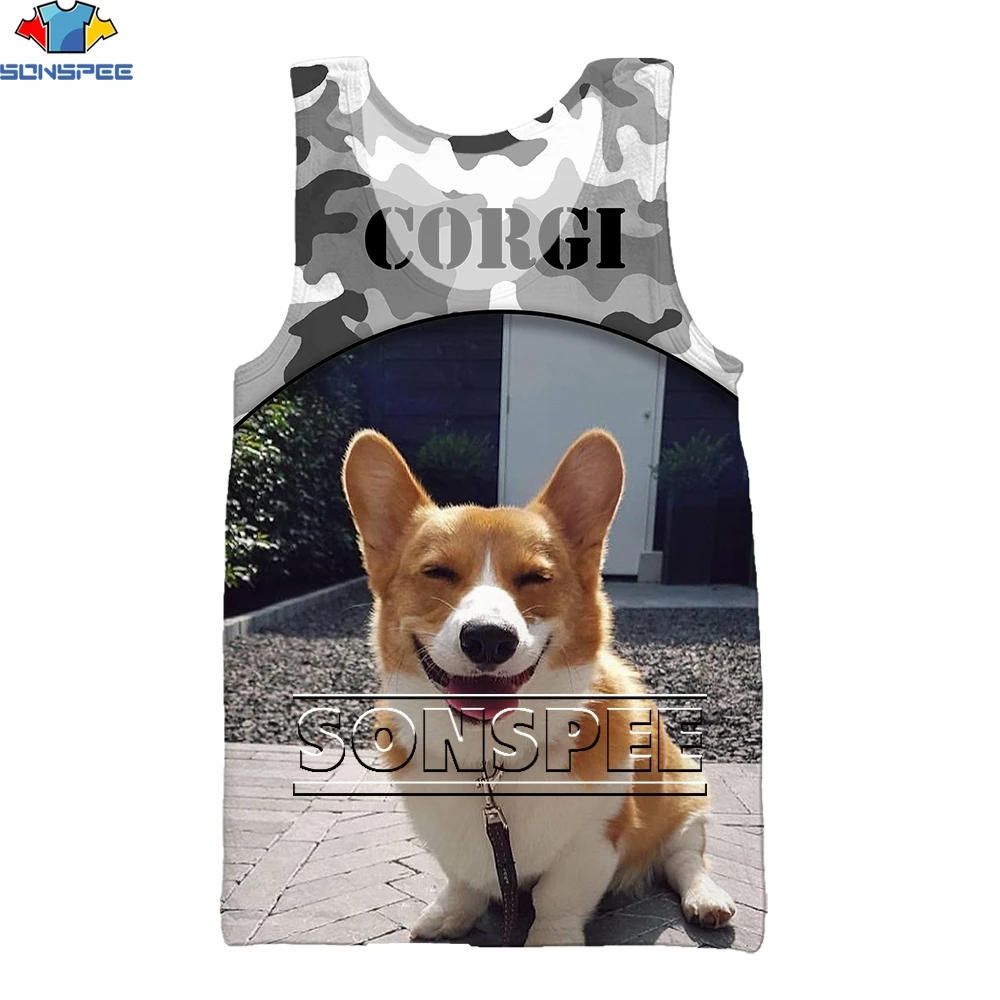 

SONSPEE New Corgi Pet Animal Dog Summer 3D Printing Sports Fitness Tank Top Fashion Clothing Vest Unisex Men's Sleeveless Tops