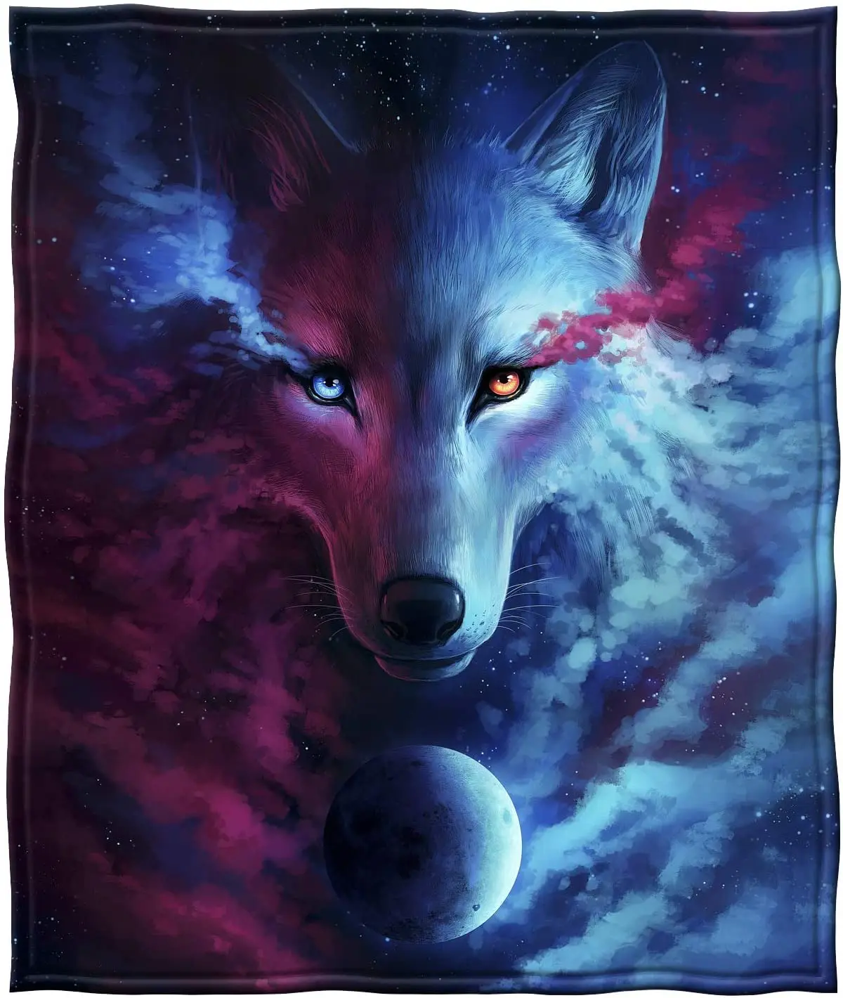 

Manta polar de felpa supersuave para niños y adultos, manta cálida de tamaño completo/Queen, Lobo Celestial, para cama, todas la