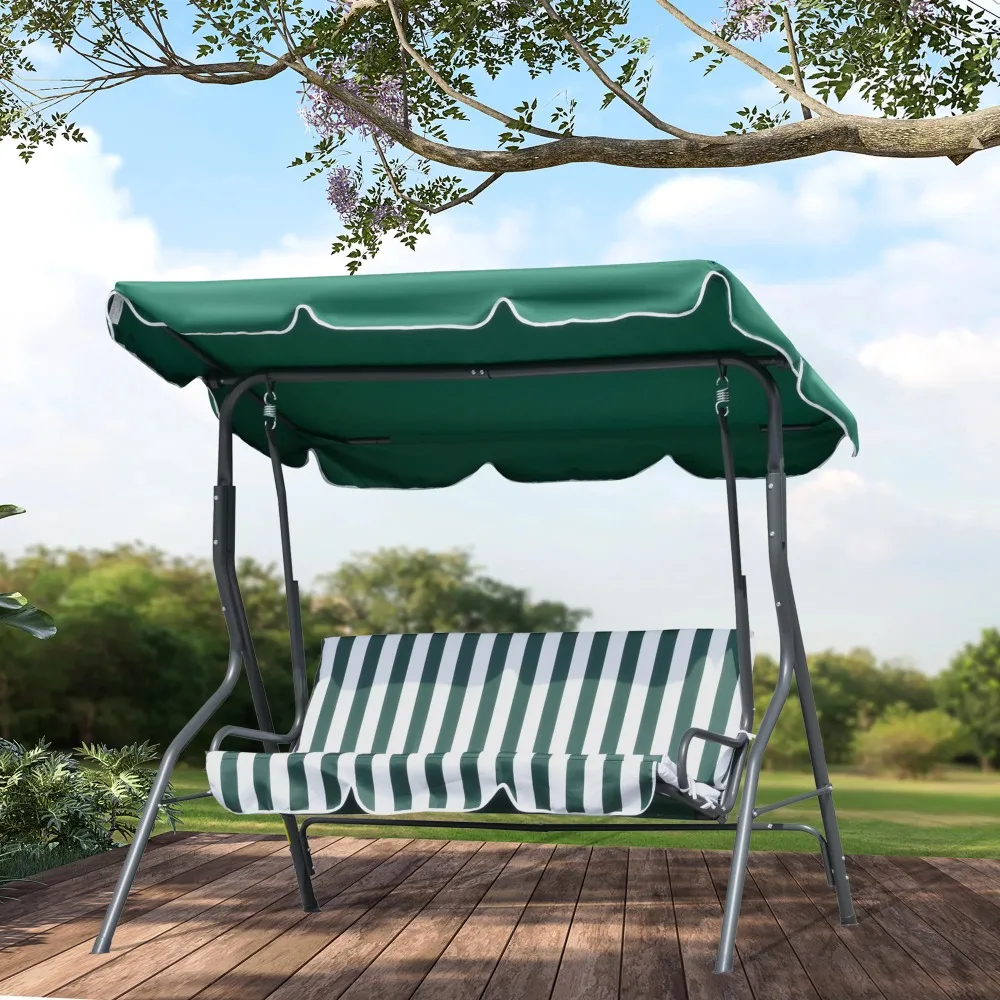 

SUGIFT 3 Person Outdoor Canopy Steel Porch Swing Chair, Greenreclining outdoor chair