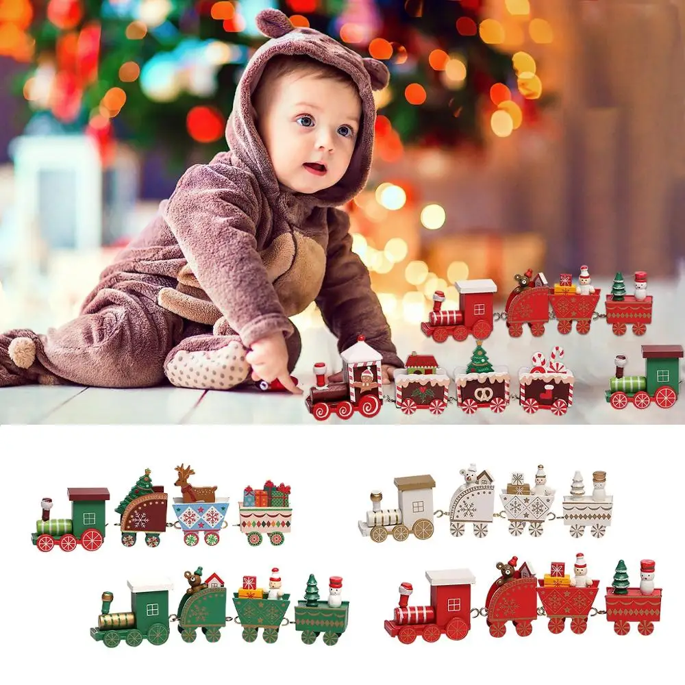 

1PC Merry Christmas Wooden Train Ornament Christmas Party Home Decoration for Gift for Kids for Window Wood Handicraft Ornaments