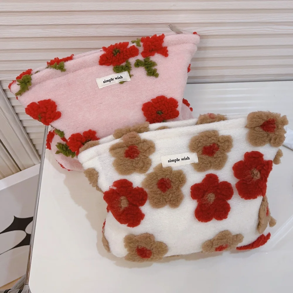 Ins Soft Makeup Bag For Women Large Floral Cosmetic Bag Travel Toilet Pouch Cosmetics Storage Organizer Handbag Girl Beauty Case