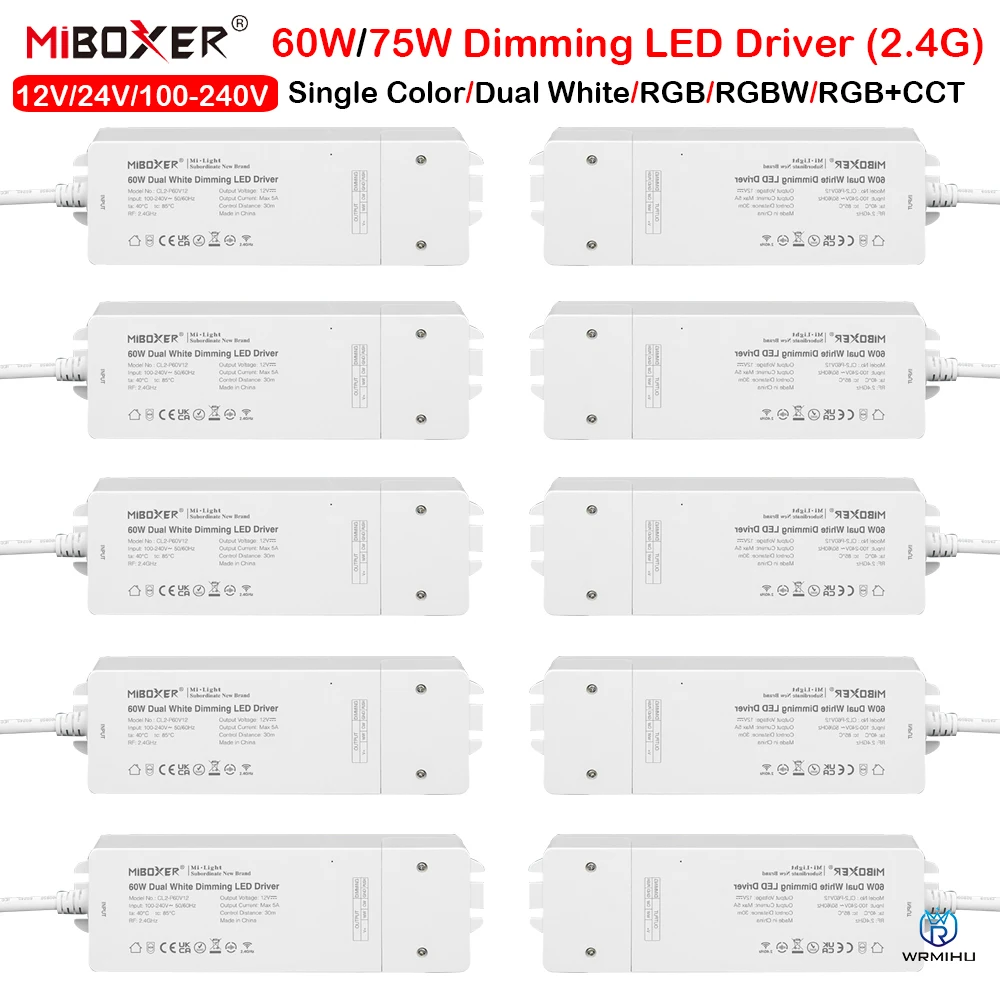 MiBoxer AC110V-220V to DC24V 75W с регулируемой яркостью, драйвер WiFi 2,4G, пульт дистанционного управления, один цвет/двойной белый/RGB/RGBW/RGB + CCT