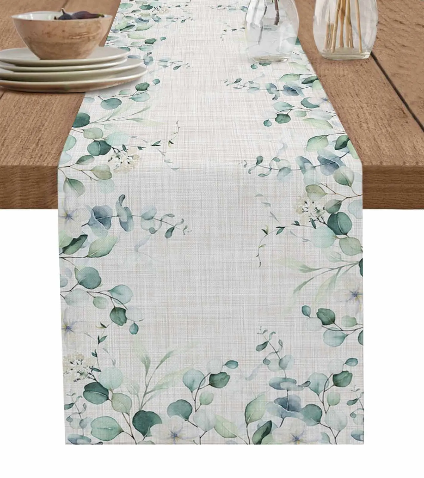 

Ins Style Eucalyptus Summer Plant Leaves Table Runner Wedding Party Dining Table Cover Placemat Napkin Home Kitchen Decoration