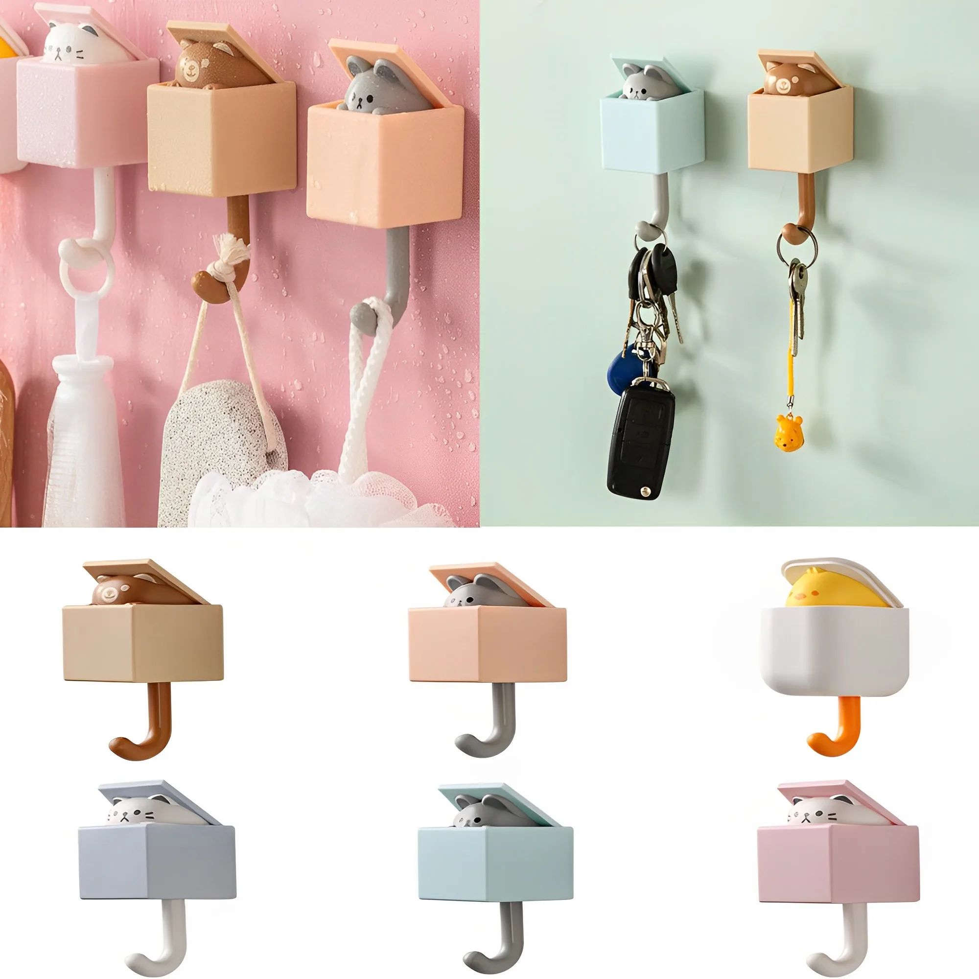 

Creative Cat Hook Cute Seamless Dormitory Bedroom Door Hangers Hooks Key Umbrella Towel Cap Coat Rack Wall Decoration
