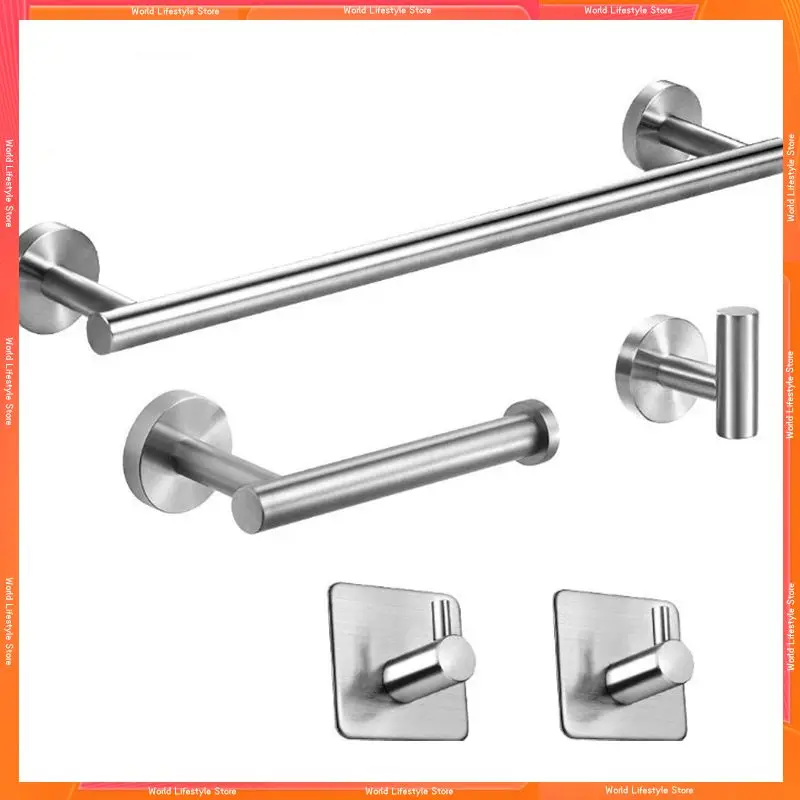 

3/304 Bathroom Shelf Towel Rack Set 304 Stainless Steel Wall Mount Toilet Paper Holder Towel Bar Hardware Ring Robe Hook