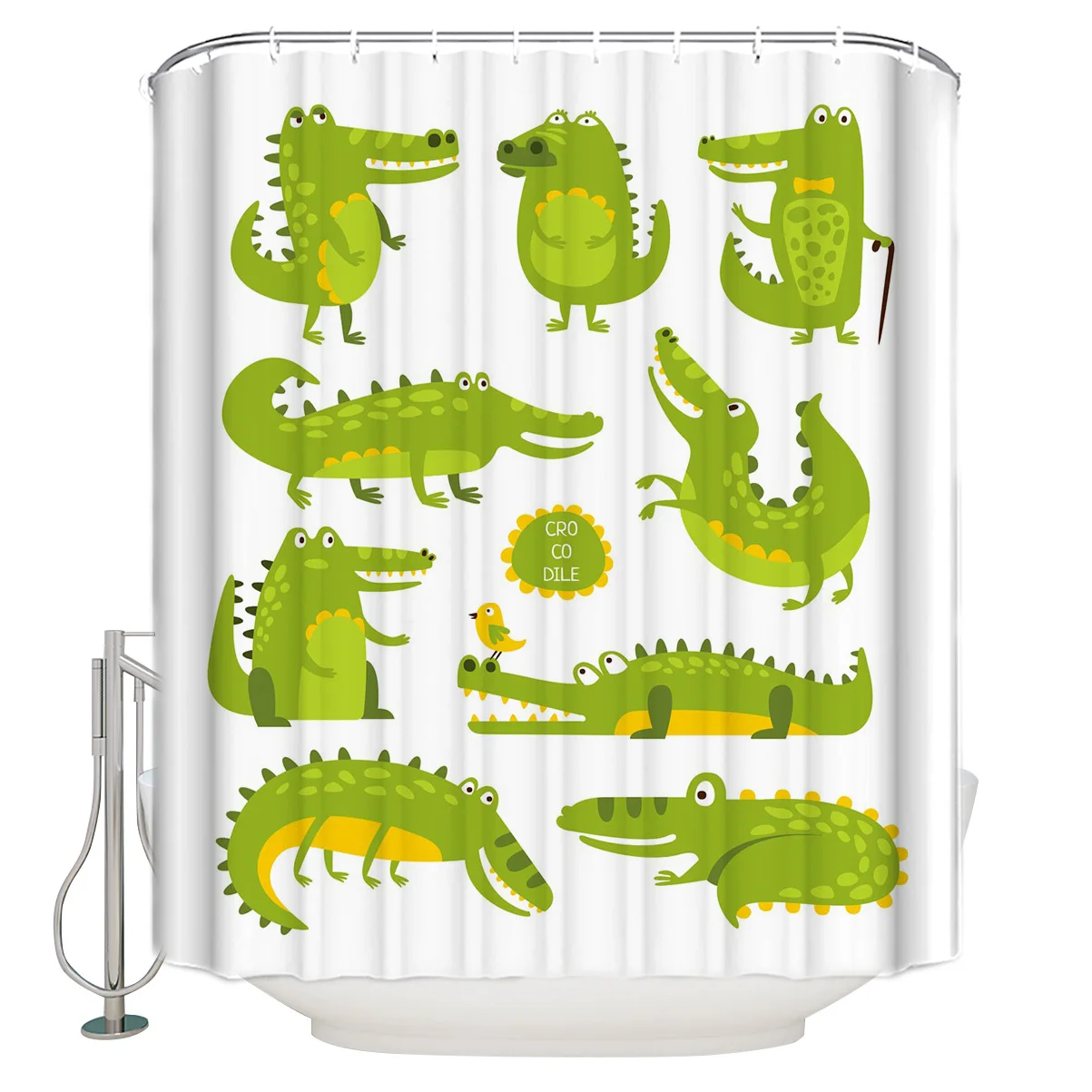 

Crocodile Green Cartoon Shower Curtain Eco-Friendly Bath Curtain with Hooks Polyester Waterproof Curtain Bathroom Decor
