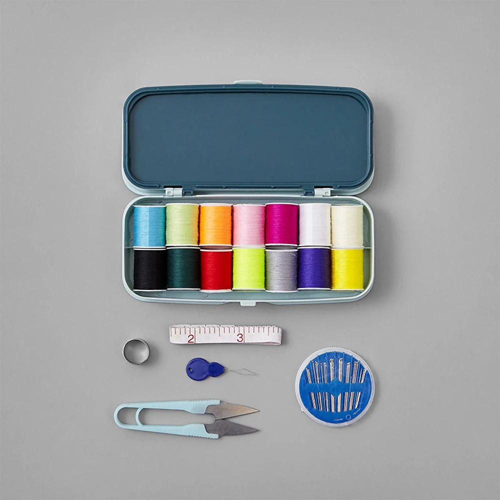 

Portable Household Sewing Kit Box Double Layer Embroidery Handwork Tool Needles Thread Scissor Set Home Apparel Supplies