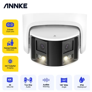 ANNKE 4K Camera Security Panoramic Dual Lens Human Detect Auto Track Two Way Audio IP Camera Dual Lens Poe 180° Wide View Angle