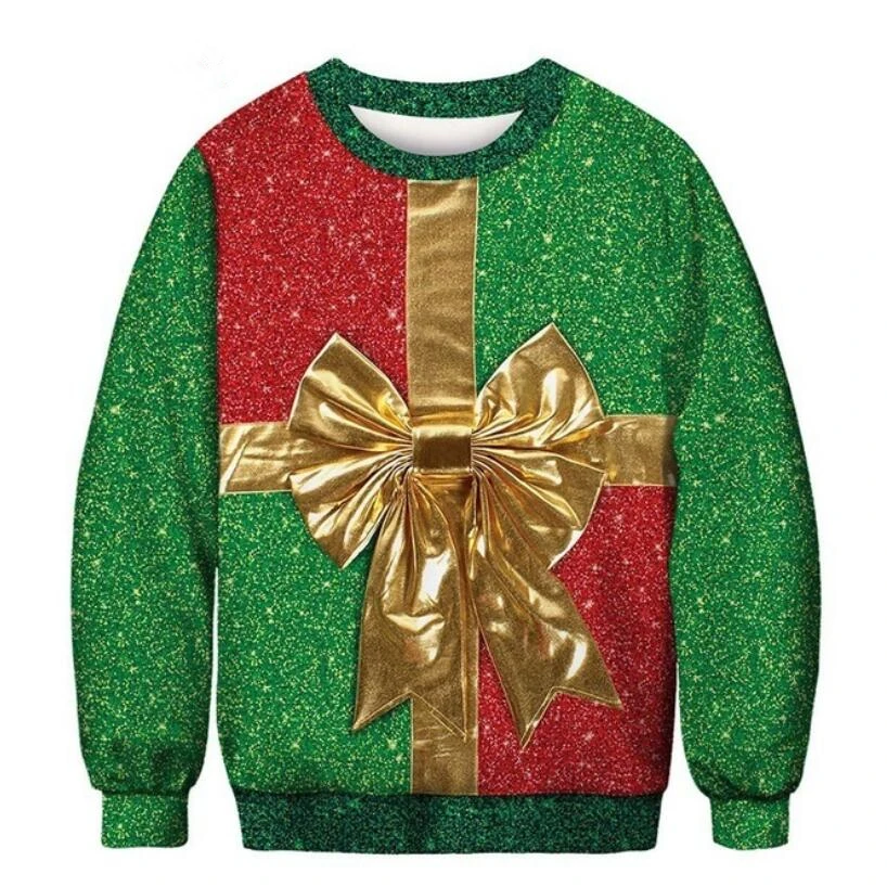 Christmas 3D Print Party Sweatshirt Autumn Winter Men's Round Neck Long Sleeve Tops Man Women Knitwear Male Casual Coat
