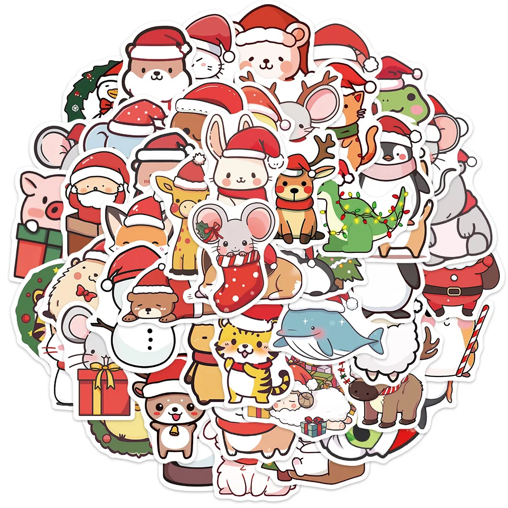 

50Pcs Cartoon Christmas Small Animals Waterproof Stickers Graffiti Stationery DIY Decoration Refrigerator Skateboard Computer