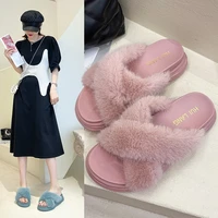 winter female warm slippers 2022 candy color indoor outdoor wear thick leisure fashion cross cotton furry women home slippers