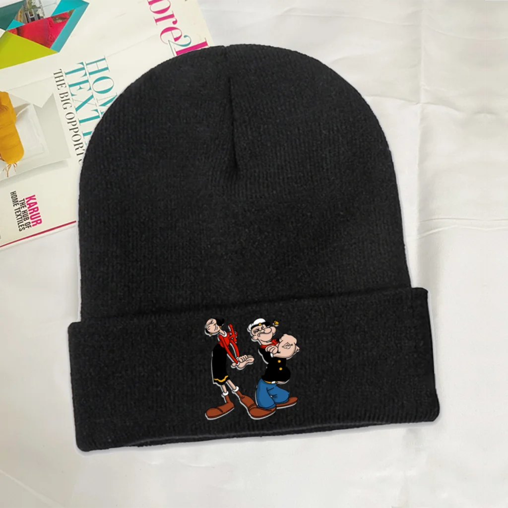 

Popeye the Sailor Olive Cartoon Skullies Beanies Caps Love and Hate Knitted Winter Warm Bonnet Hats Unisex Ski Cap