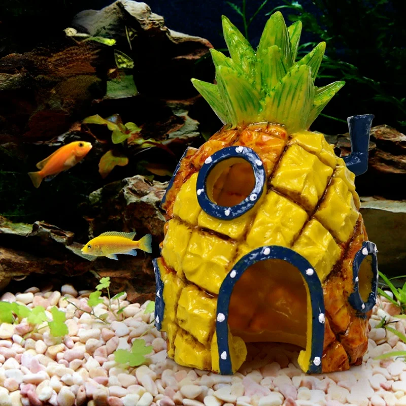 Underwater Comic Plants Pineapple House Fish Hiding Play Home Shrimp Nest Tank Decor Aquarium Decoration |